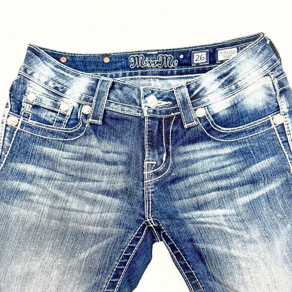 Miss Me Bootcut Denim Jeans Fleur De Lis Faded Blue Size 26 JE5832B2R Size 26 - Picture 6 of 9